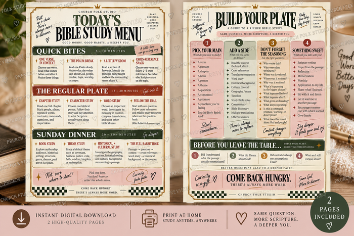 Watermarked preview of Church Folk Studio Bible Study Menu digital download