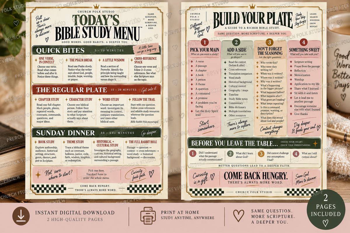 Watermarked preview of Church Folk Studio Bible Study Menu digital download