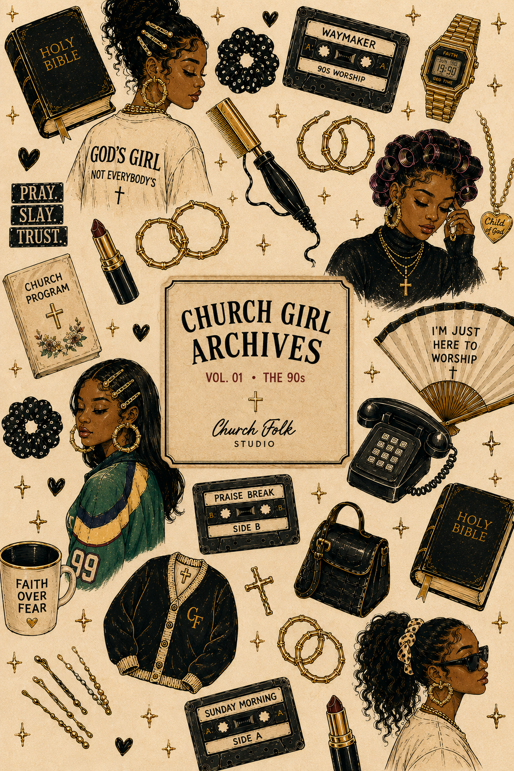 Church Girl Archives Vol. 01 The 90s lined notebook front cover by Church Folk Studio