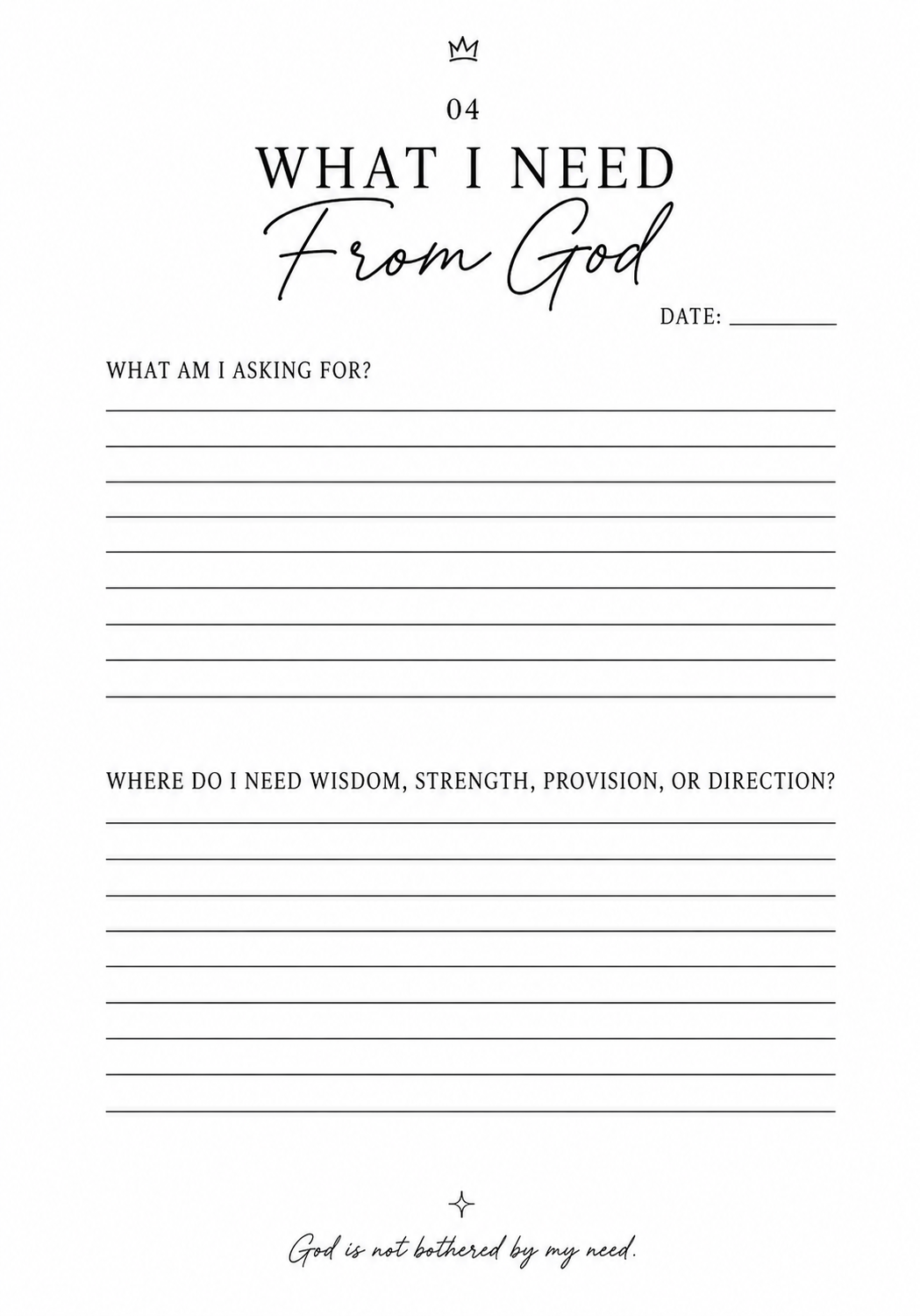 What I Need From God guided prayer journal interior page